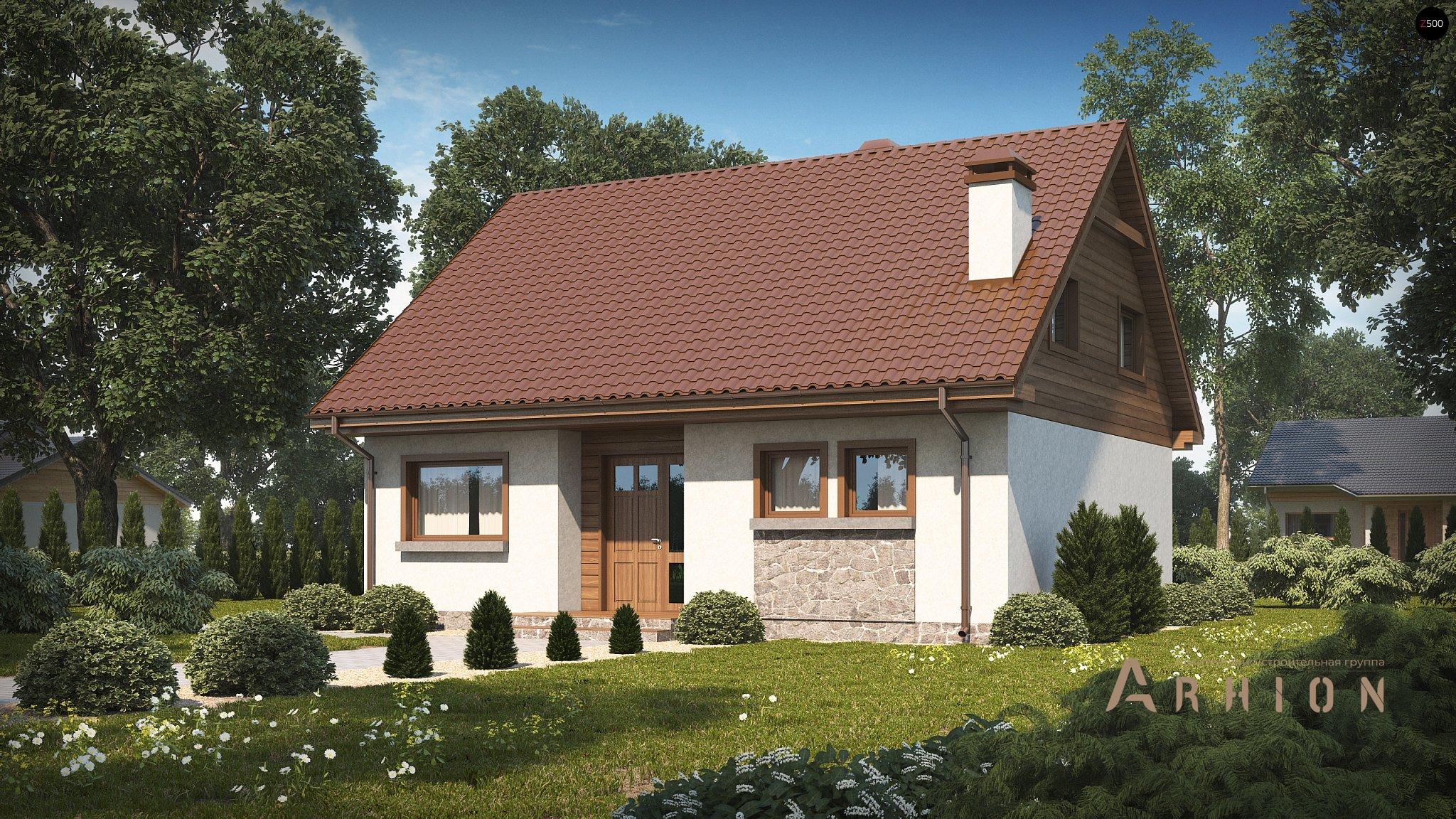 1. Проект одноэтажного дома в европейском стиле с двускатной кровлей, Z40 os, площадью - 142 кв c мансардой